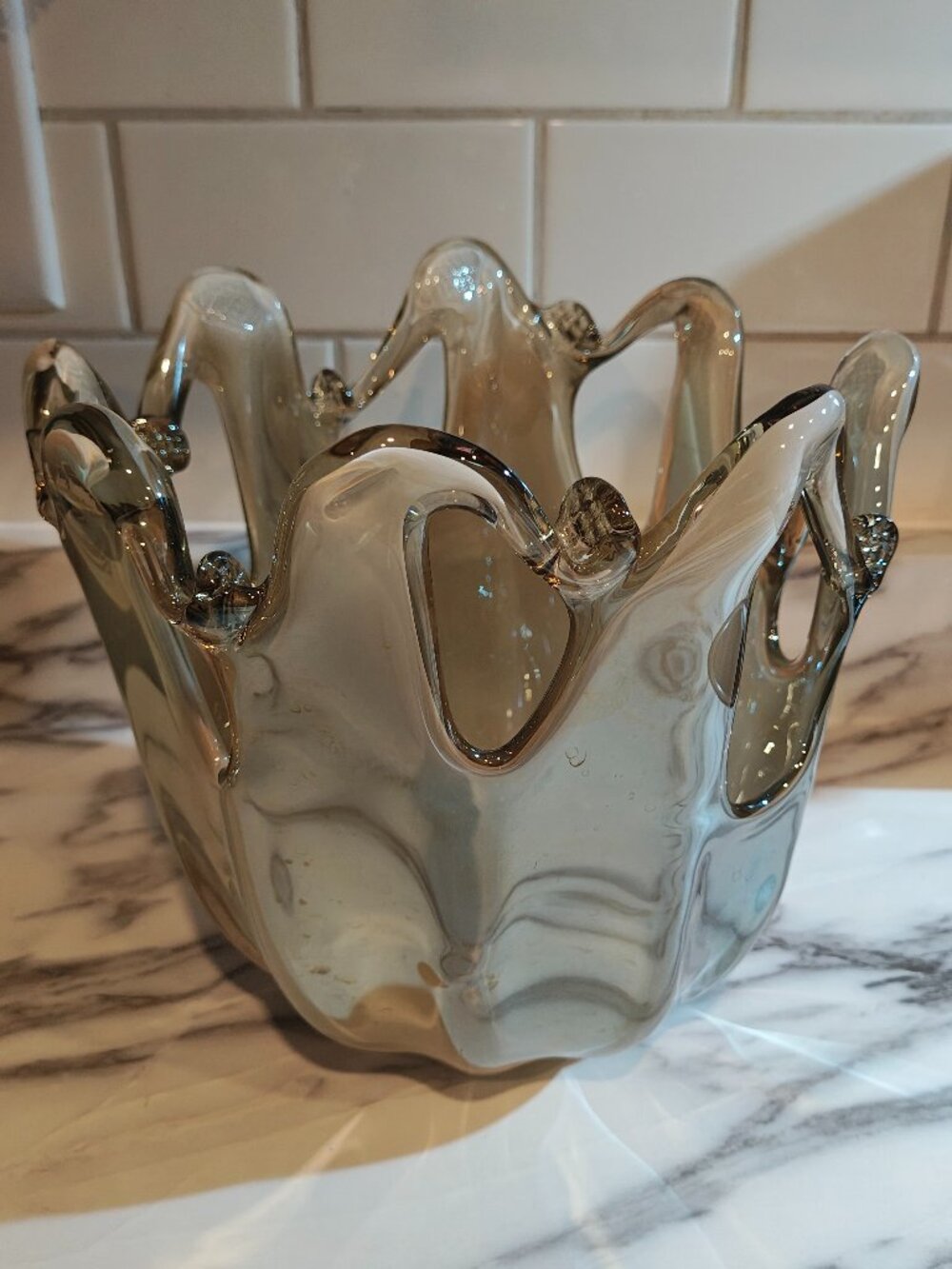 Murano-Style Italian Art Glass Free-Form Splash Bowl Vase Sculptural Decor